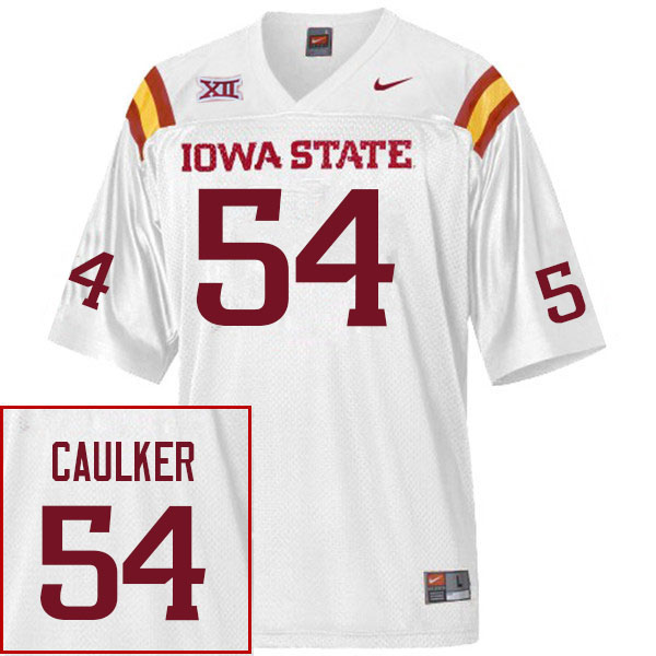 Men #54 David Caulker Iowa State Cyclones College Football Jerseys Stitched Sale-White - Click Image to Close